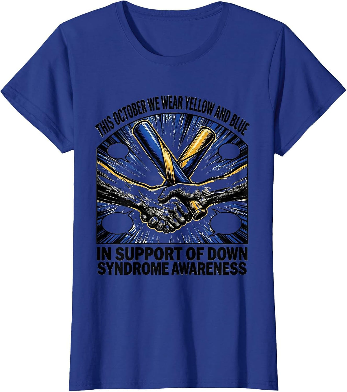 Women's This October We Wear Yellow And Blue Down Syndrome Awareness T-Shirt - Royal Blue