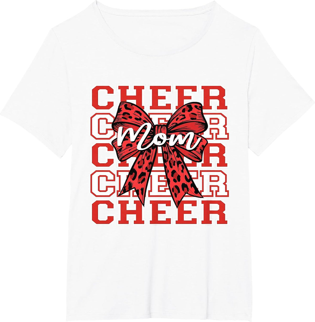 Football Cheer Mom Game Day Red Leopard Bow Cheerleading T-Shirt - White