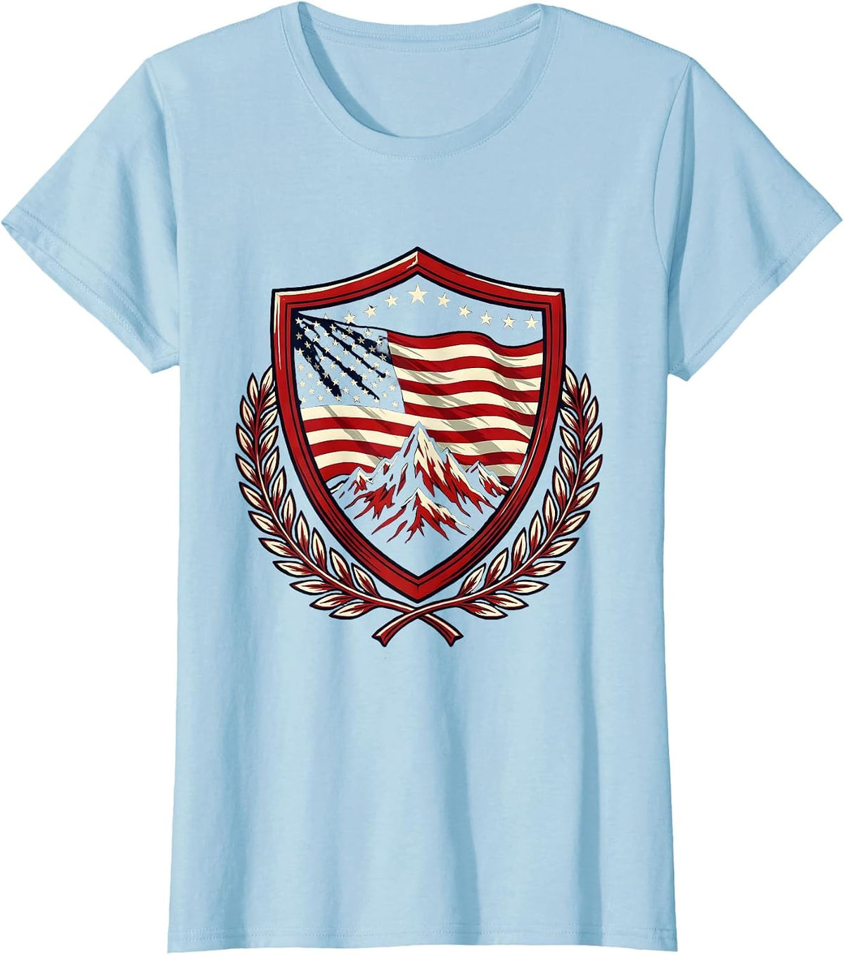 Stars and Stripes Mountain Flag Patriotic Design T-Shirt - Baby Blue
