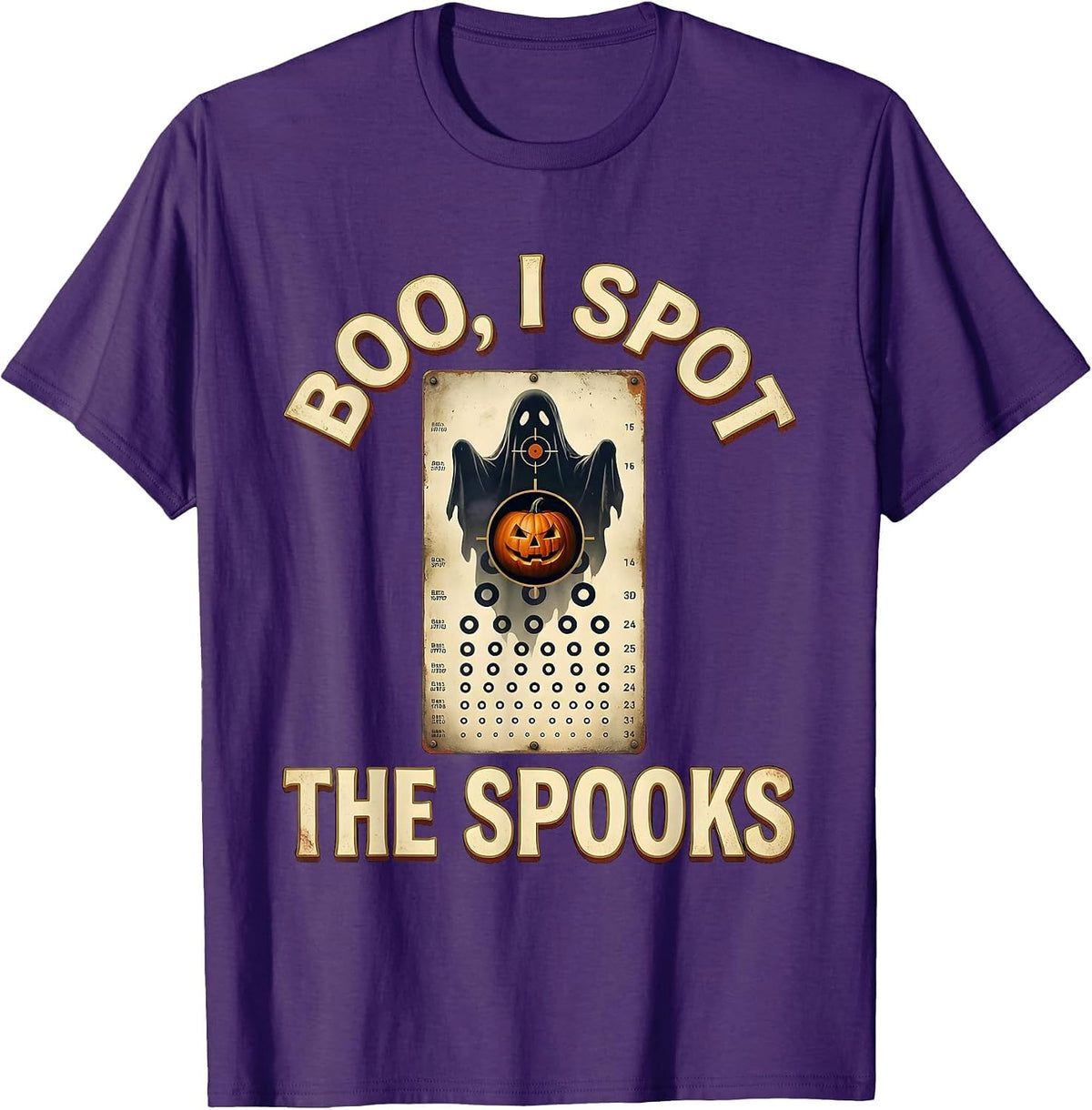 Men's Boo I Spot The Spooks Vintage Halloween Optometrist Eye T-Shirt - Purple