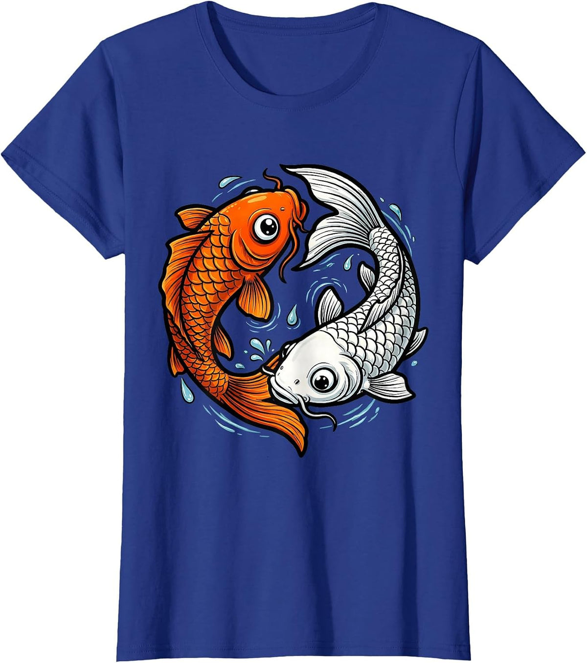 Women's Koi Fish Yin Yang Matching Couples Design T-Shirt - Royal Blue