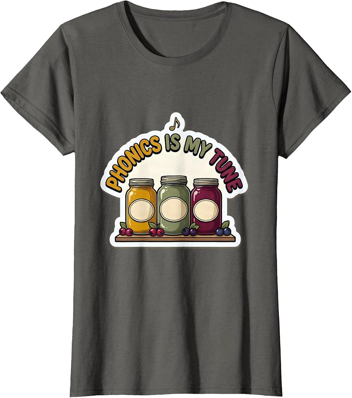 Women's Phonics Is My Tune Funny Reading Teacher Literacy Humor T-Shirt - Asphalt Grey