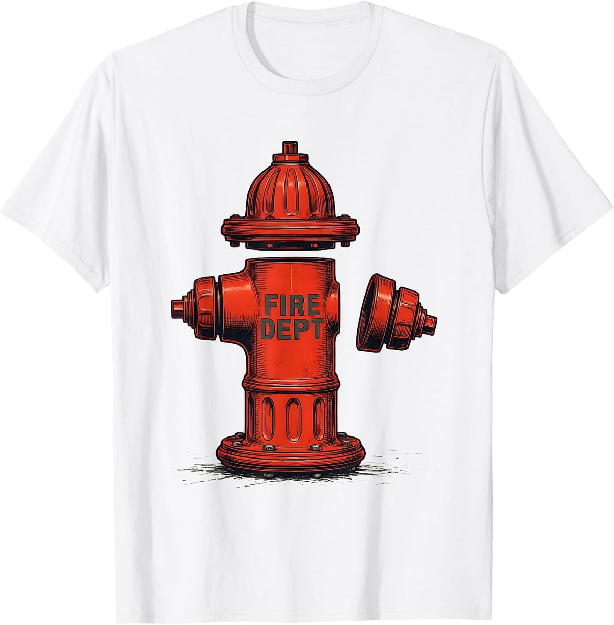 Men's Fire Dept Exploded Fire Hydrant Technical Design Firefighter T-Shirt - White