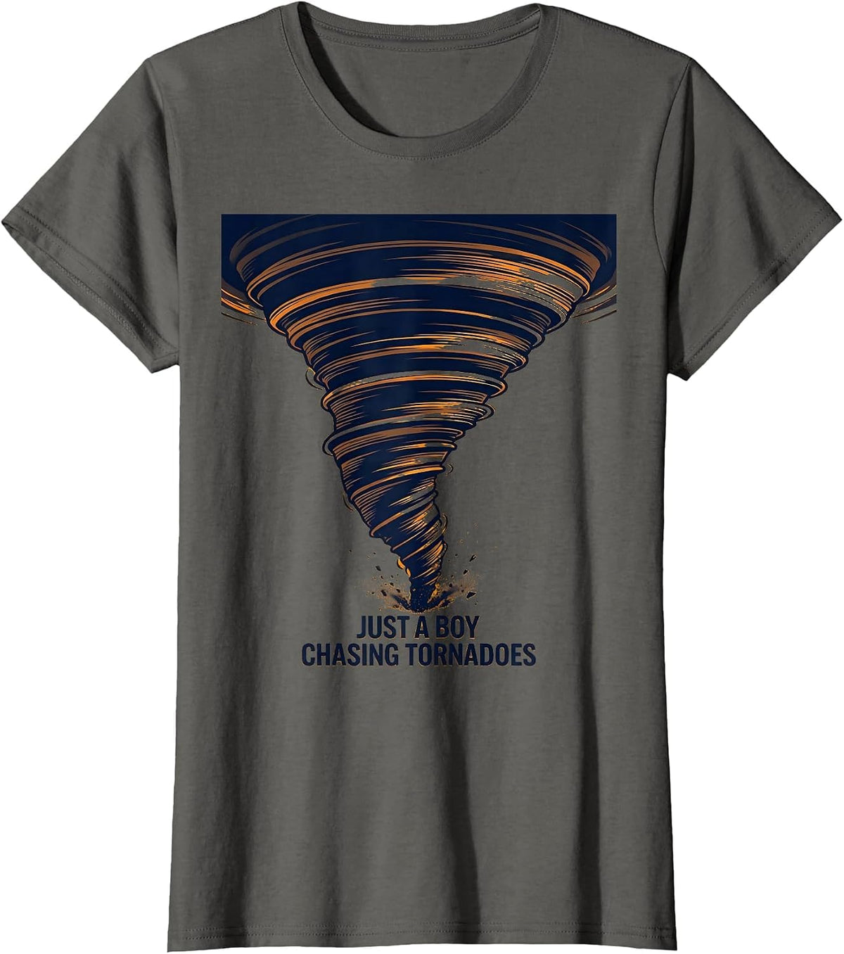 Women's Just A Boy Chasing Tornadoes Funny Weather Storm Chaser Gift T-Shirt - Asphalt Grey
