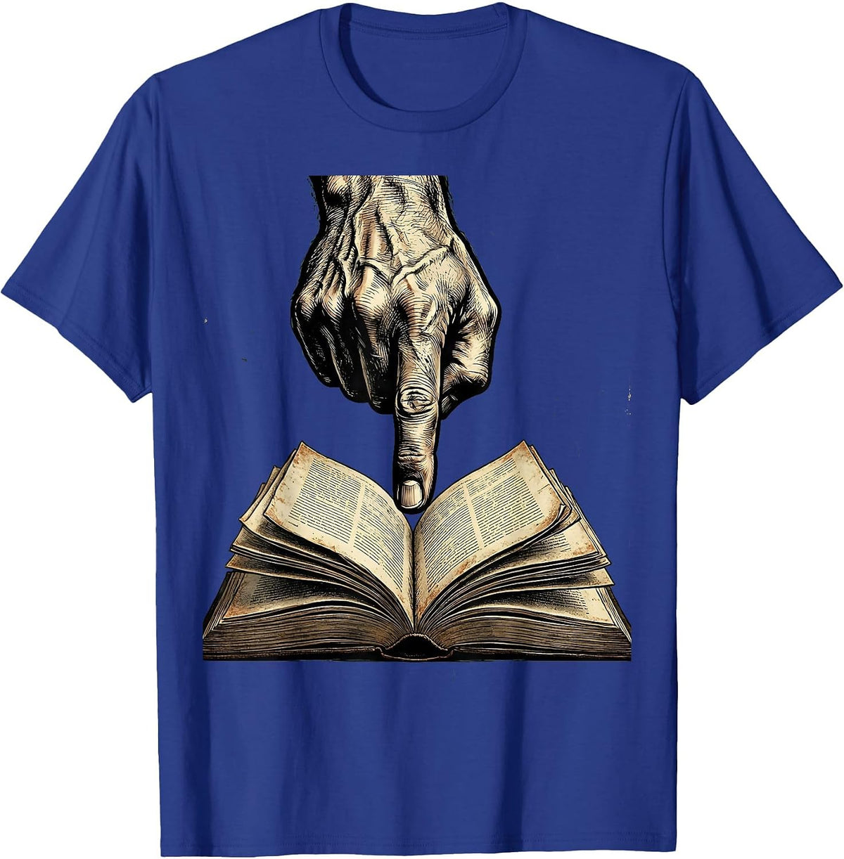 Reading Teacher Hand Pointing at Open Book Graphic T-Shirt - Royal Blue