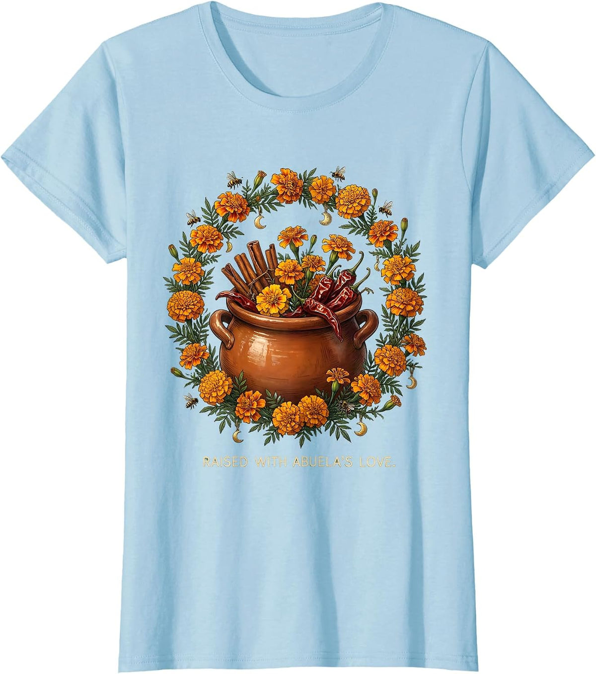 Women's Raised With Abuela's Love Hispanic Heritage Design T-Shirt - Baby Blue