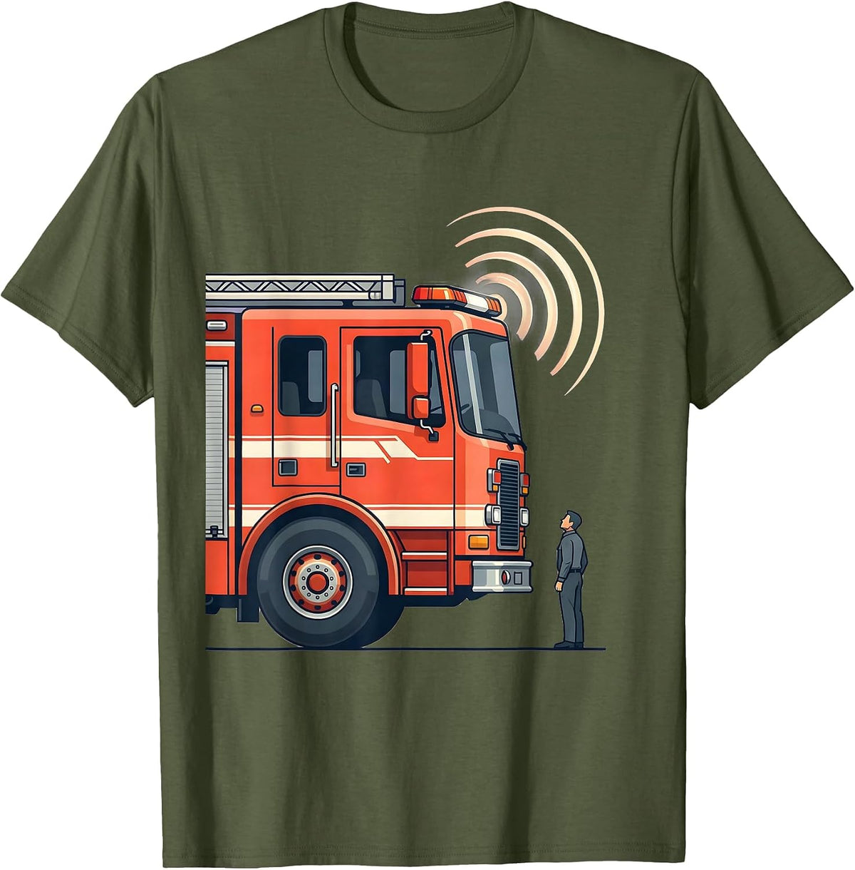 Oversized Fire Engine Funny Firefighter Humor Gift T-Shirt - Olive Green