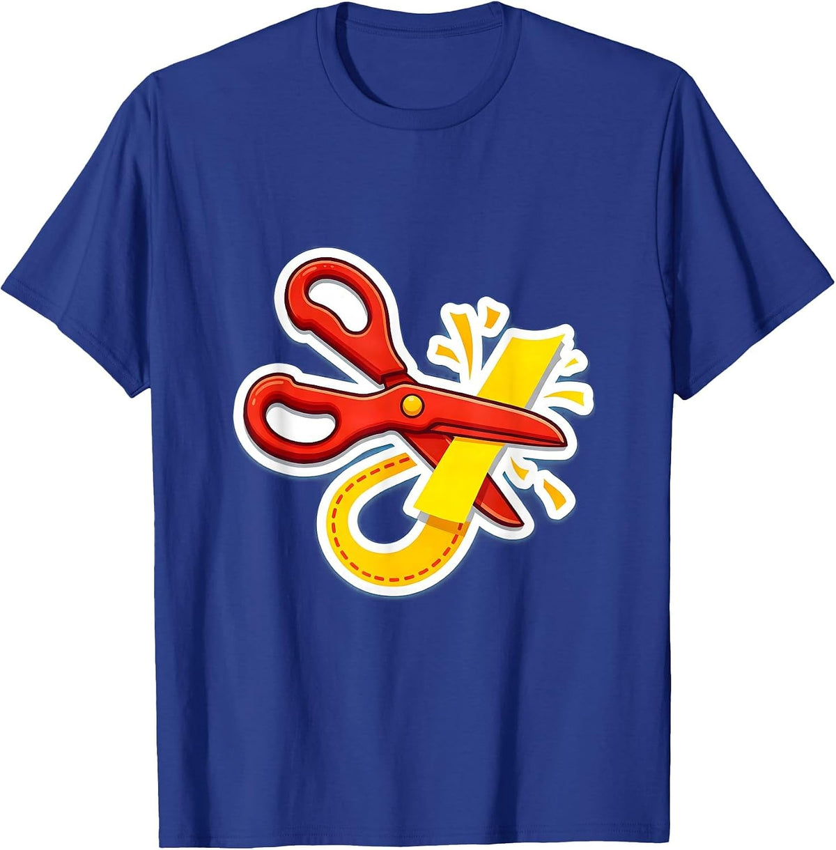 4th Grade Teacher Scissors Dotted Line Graphic T-Shirt - Royal Blue