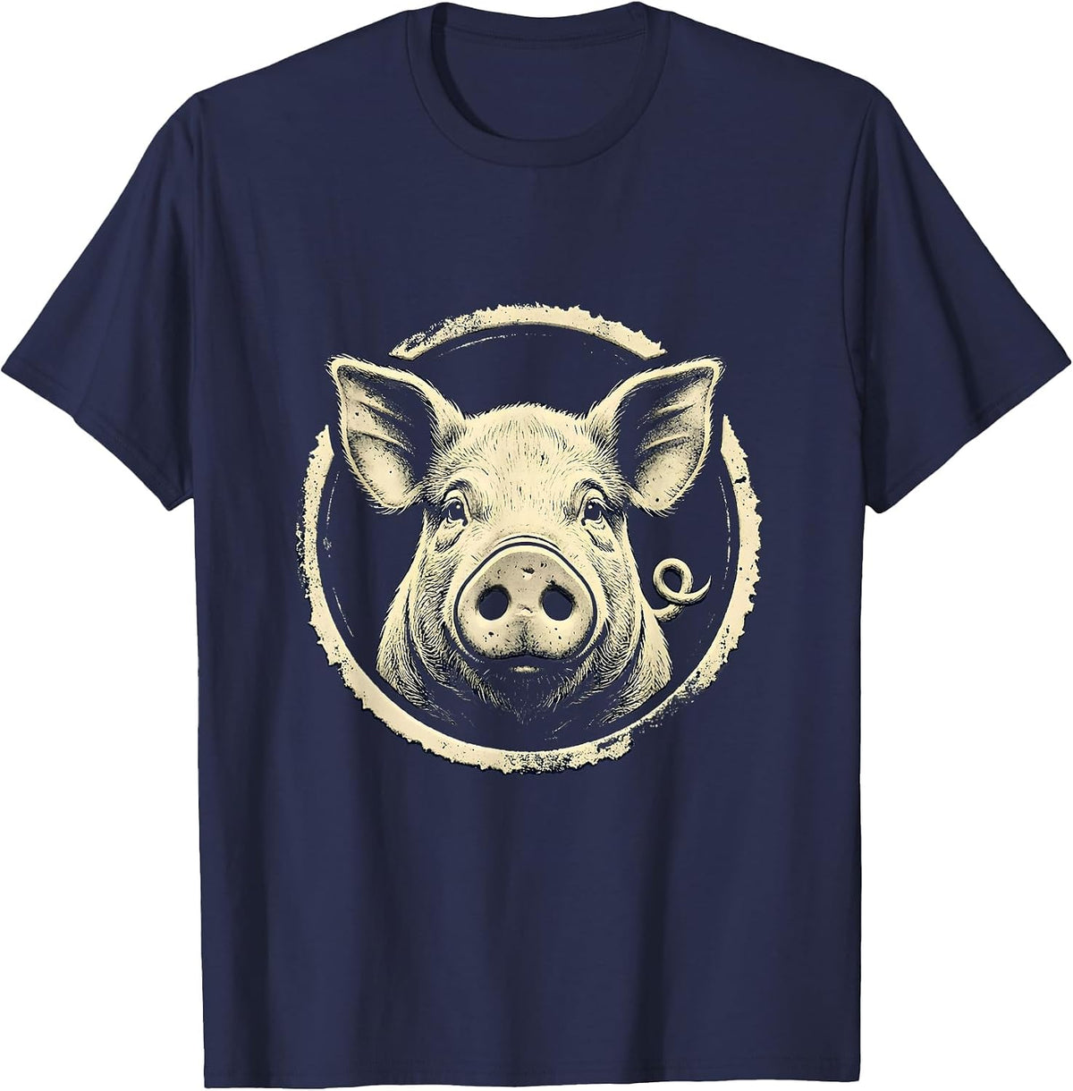 Pig Seal Stamp Farm Animal Lover Humor T-Shirt - Navy Blue
