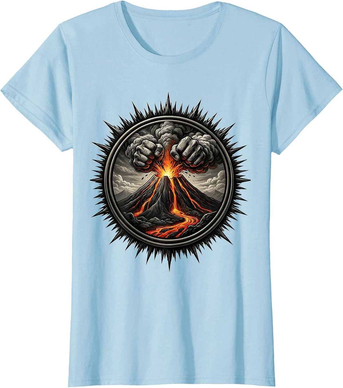 Exploding Volcano Lava Fists Graphic Design T-Shirt - Baby Blue
