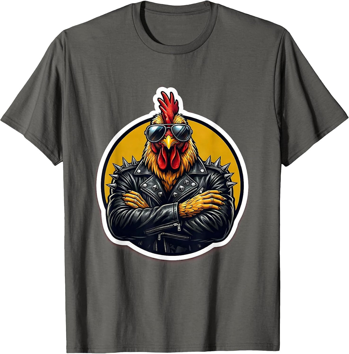 Punk Rock Chicken Spiked Jacket Sunglasses T-Shirt - Asphalt Grey