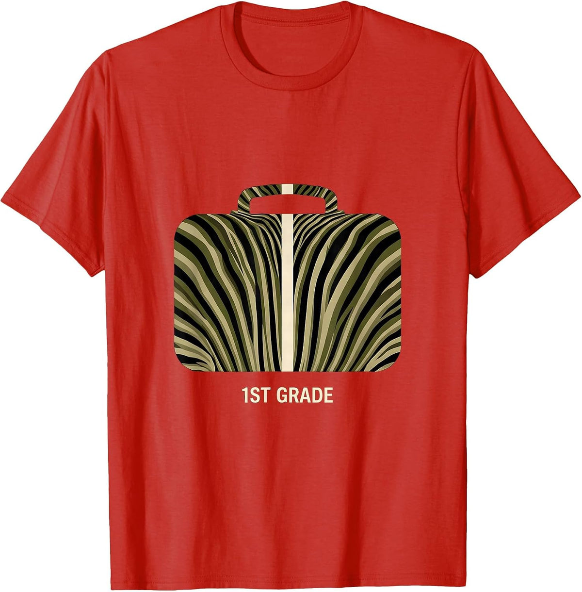 Men's 1st Grade Zebra Print Lunchbox Back To School Boy T-Shirt - Red