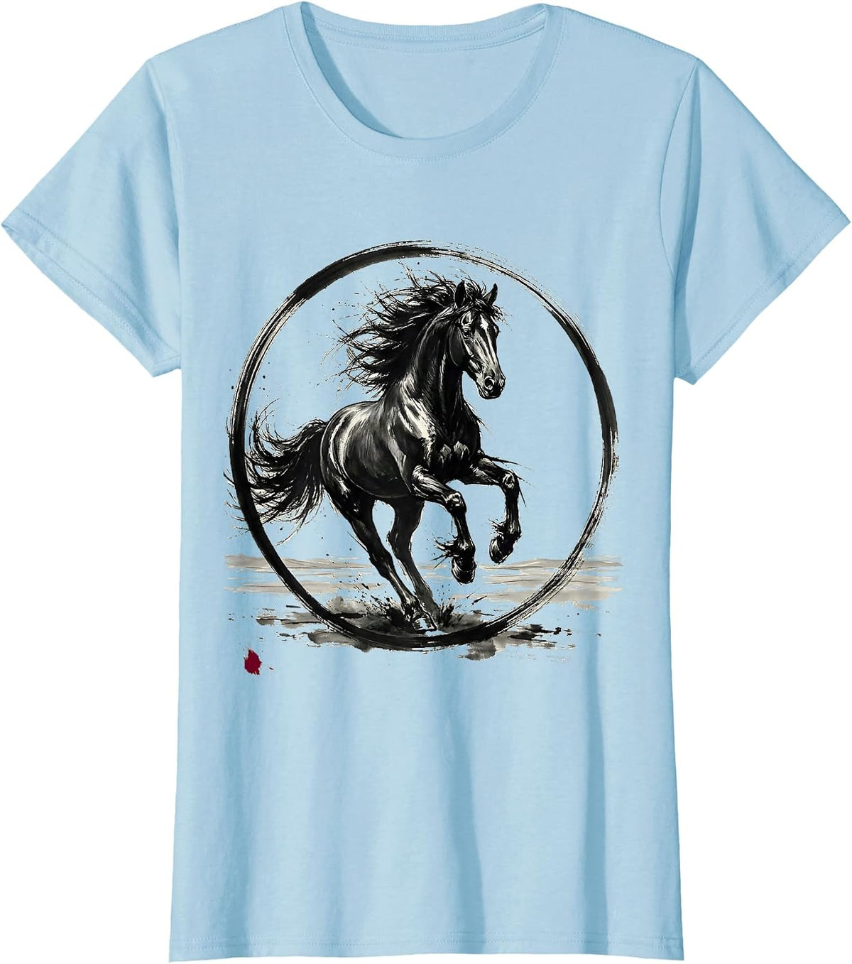Women's Wild Horse Galloping Across Open Plains Design T-Shirt - Baby Blue