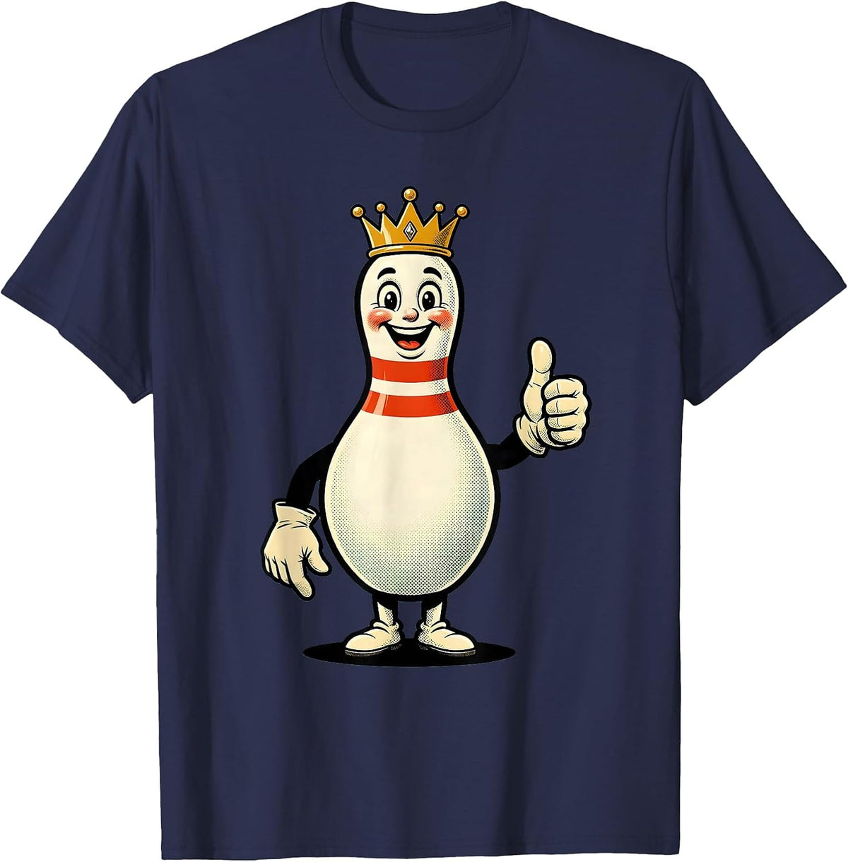 Bowling Pin Crown King Illustration T-Shirt - Navy Blue