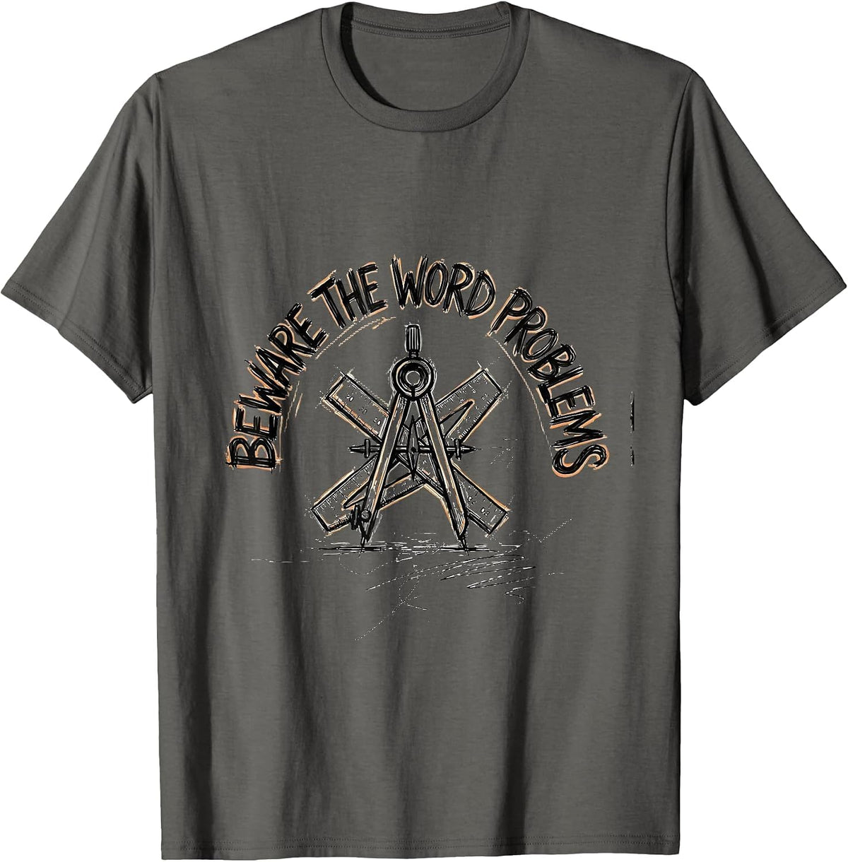 Beware The Word Problems Funny Math Teacher Halloween T-Shirt - Asphalt Grey