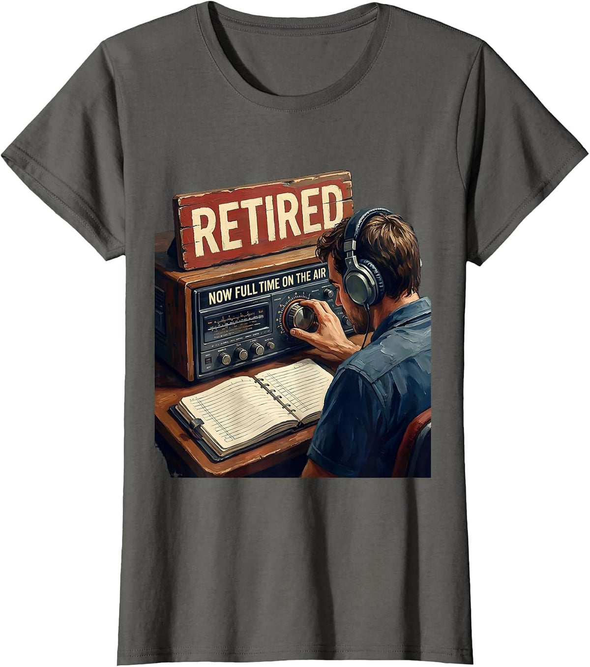 Women's Retired Now Full Time On The Air Funny Ham Radio Operator T-Shirt - Asphalt Grey