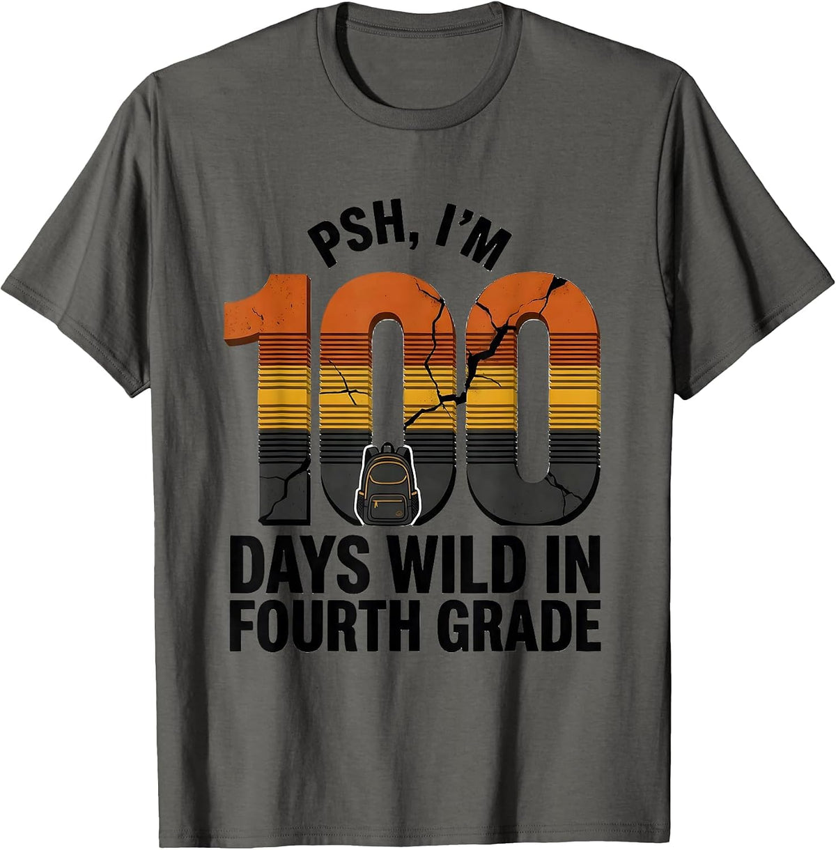Men's Psh, I'm 100 Days Wild In Fourth Grade Retro Teacher T-Shirt - Asphalt Grey