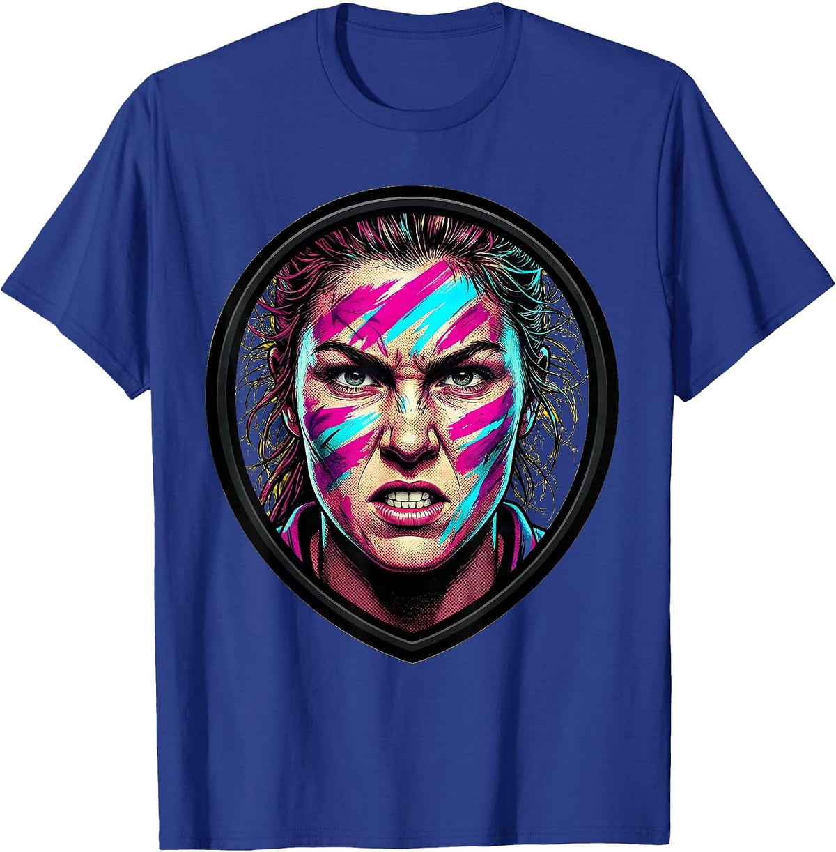 Fierce Rugby Player War Paint Illustration T-Shirt - Royal Blue