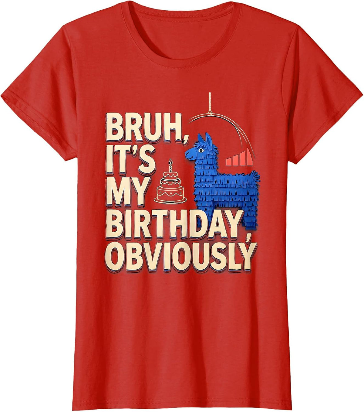 Bruh It's My Birthday Obviously Funny Llama Piñata Gamer T-Shirt - Red