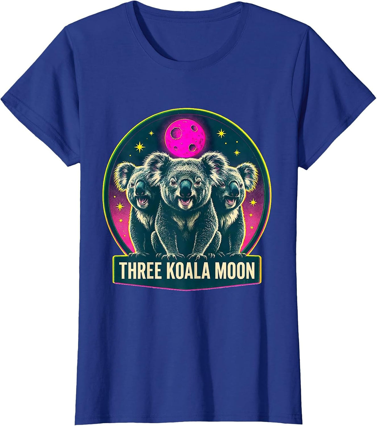 Women's Three Koala Moon Risograph Meme Halloween Party Novelty T-Shirt - Royal Blue