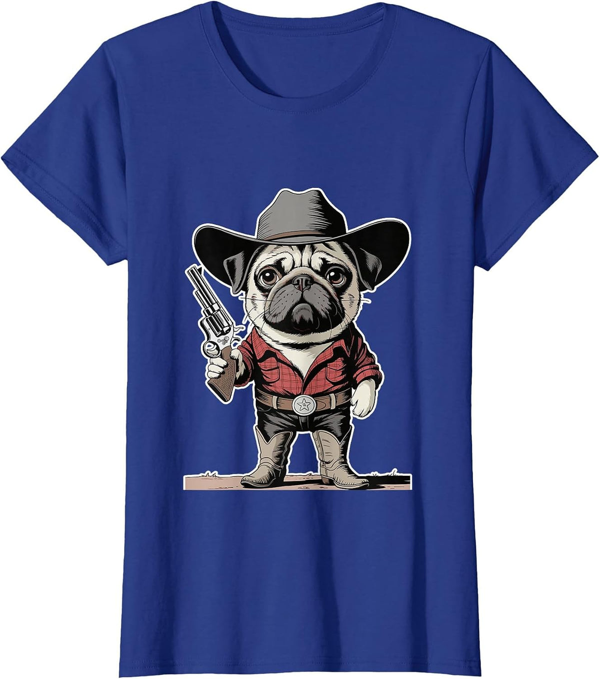 Cowboy Pug Dog Funny Western Dog Lover T-Shirt - Royal Blue