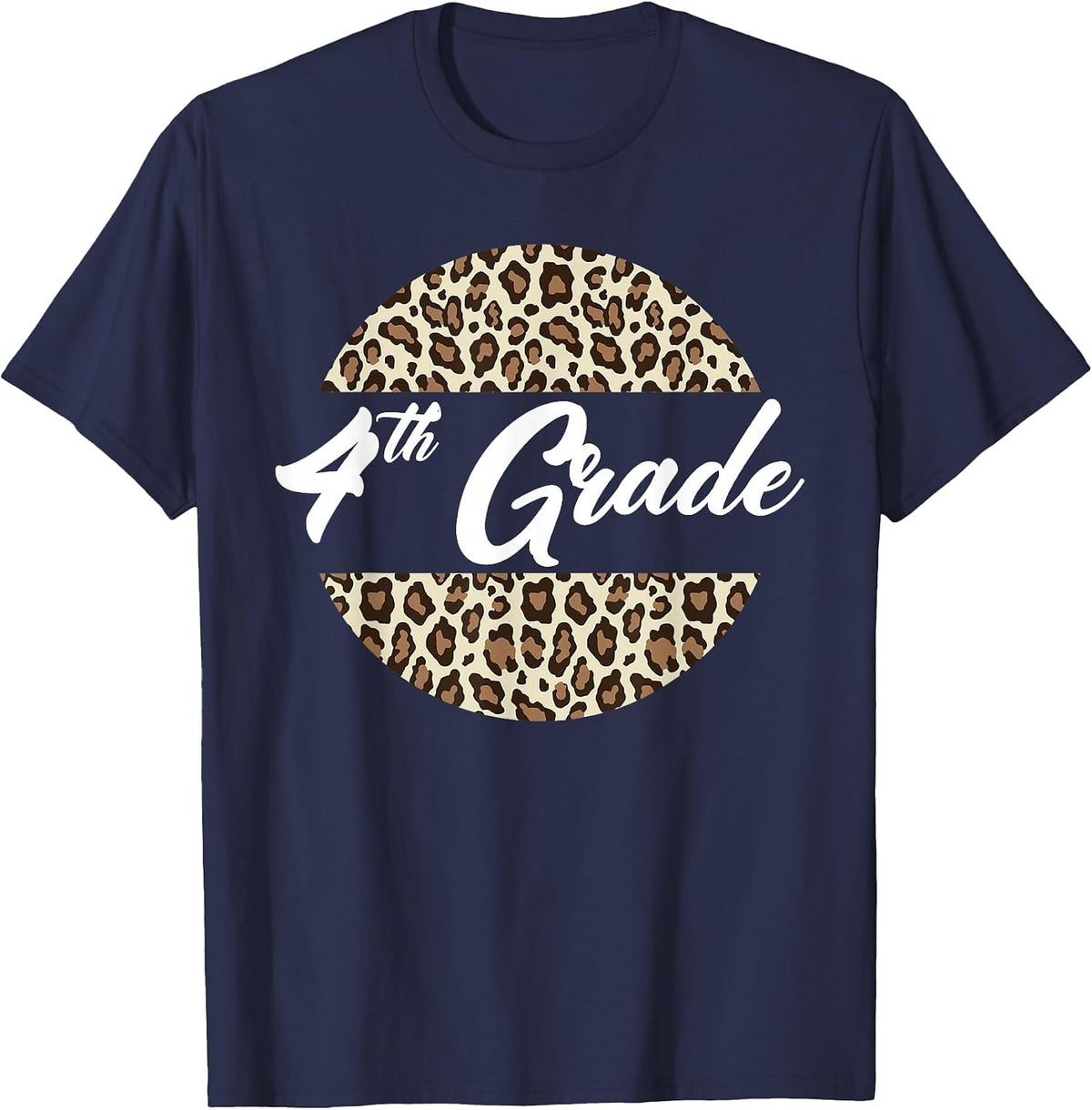 4th Grade Cheetah Print School Teacher Student Fourth Grade T-Shirt - Navy Blue