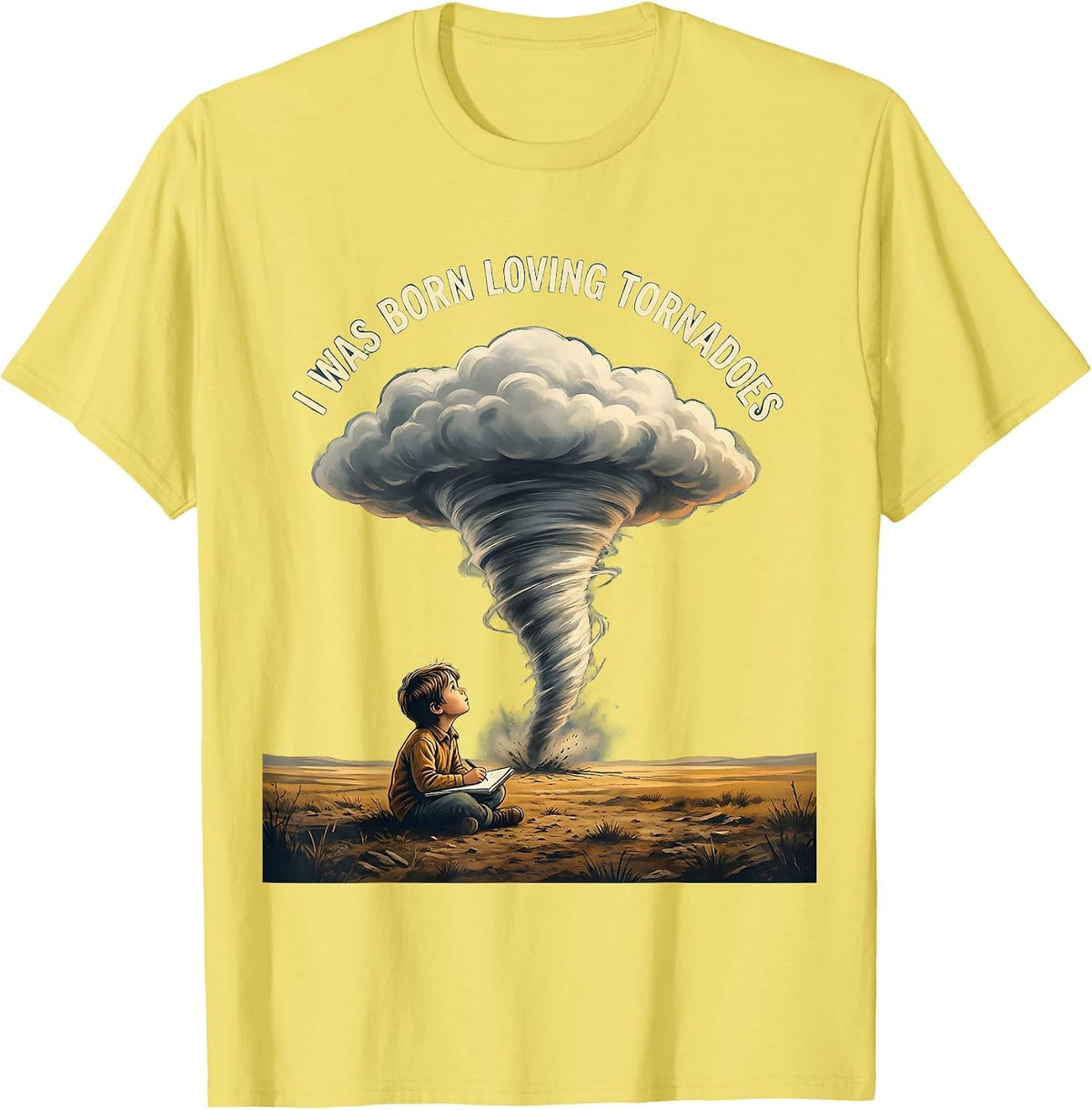 Men's I Was Born Loving Tornadoes Funny Storm Chaser Meteorology T-Shirt - Lemon Yellow