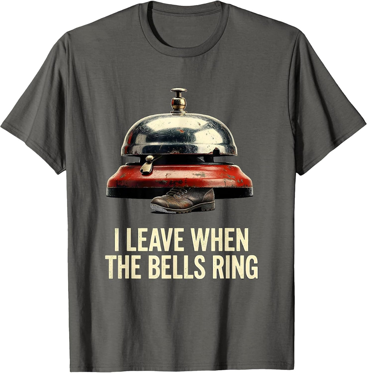 Men's I Leave When The Bells Ring Distressed Firefighter Christmas T-Shirt - Asphalt Grey