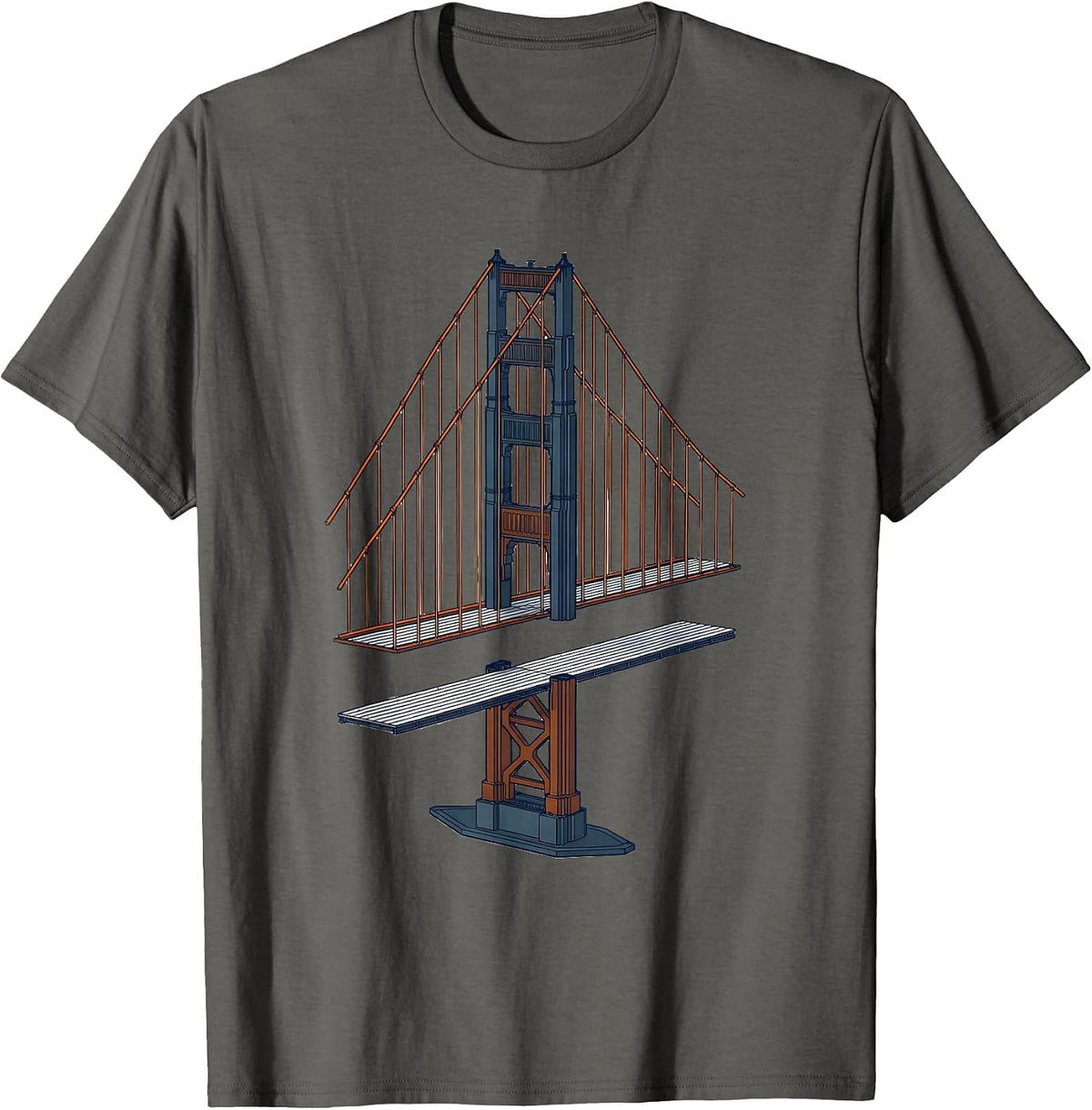 Men's Golden Gate Bridge Exploded View Souvenir San Francisco T-Shirt - Asphalt Grey