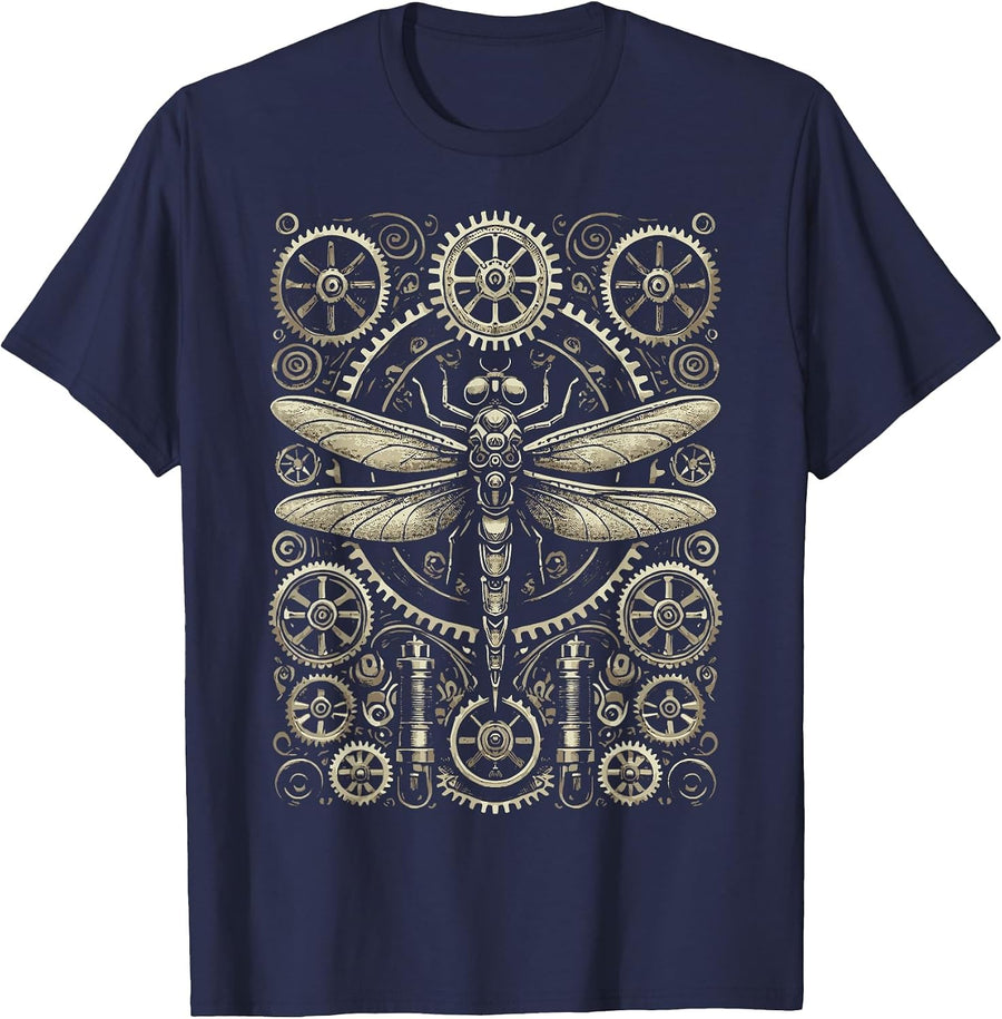 Steam Punk Dragonfly Mechanical Victorian Steampunk Lover T-Shirt - Navy Blue