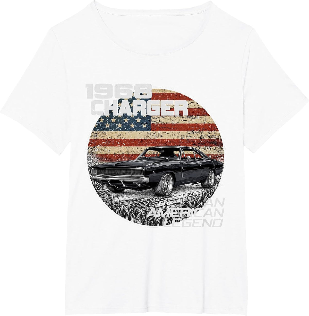 1968 68 Charger American Flag Silhouette Muscle Car T-Shirt - White