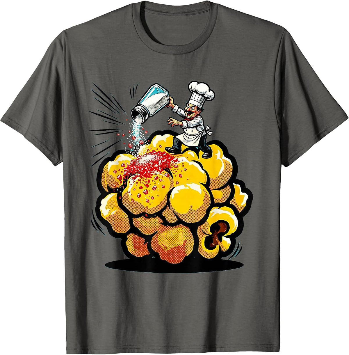 Men's Tiny Chef Seasoning Giant Popcorn Kernel T-Shirt - Asphalt Grey