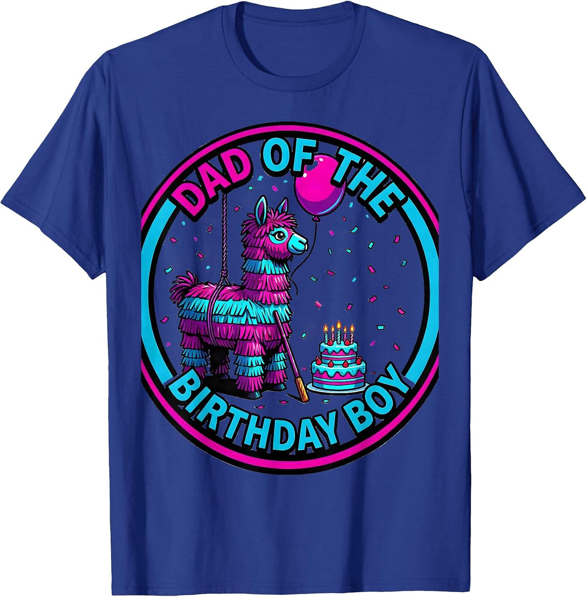 Dad Of The Birthday Boy Llama Piñata Gamer Party Family T-Shirt - Royal Blue