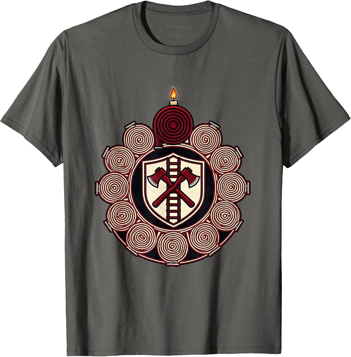 Fire Truck Birthday Boy Firefighter Family Party Crest T-Shirt - Asphalt Grey