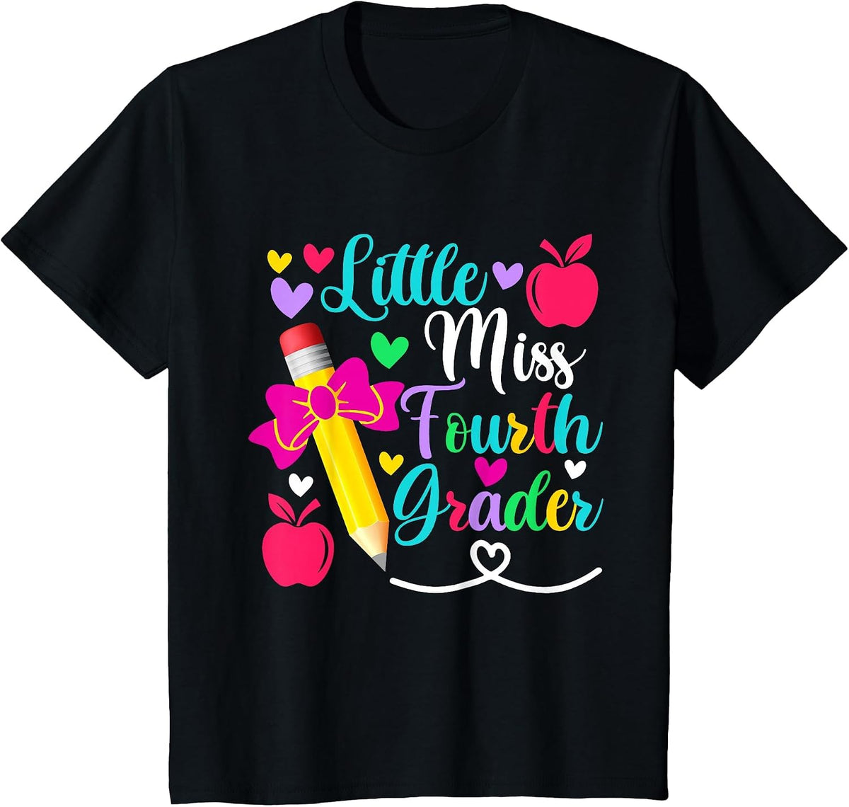 Little Miss Fourth Grader Shirt Back to School 4th Grade T-Shirt - Black