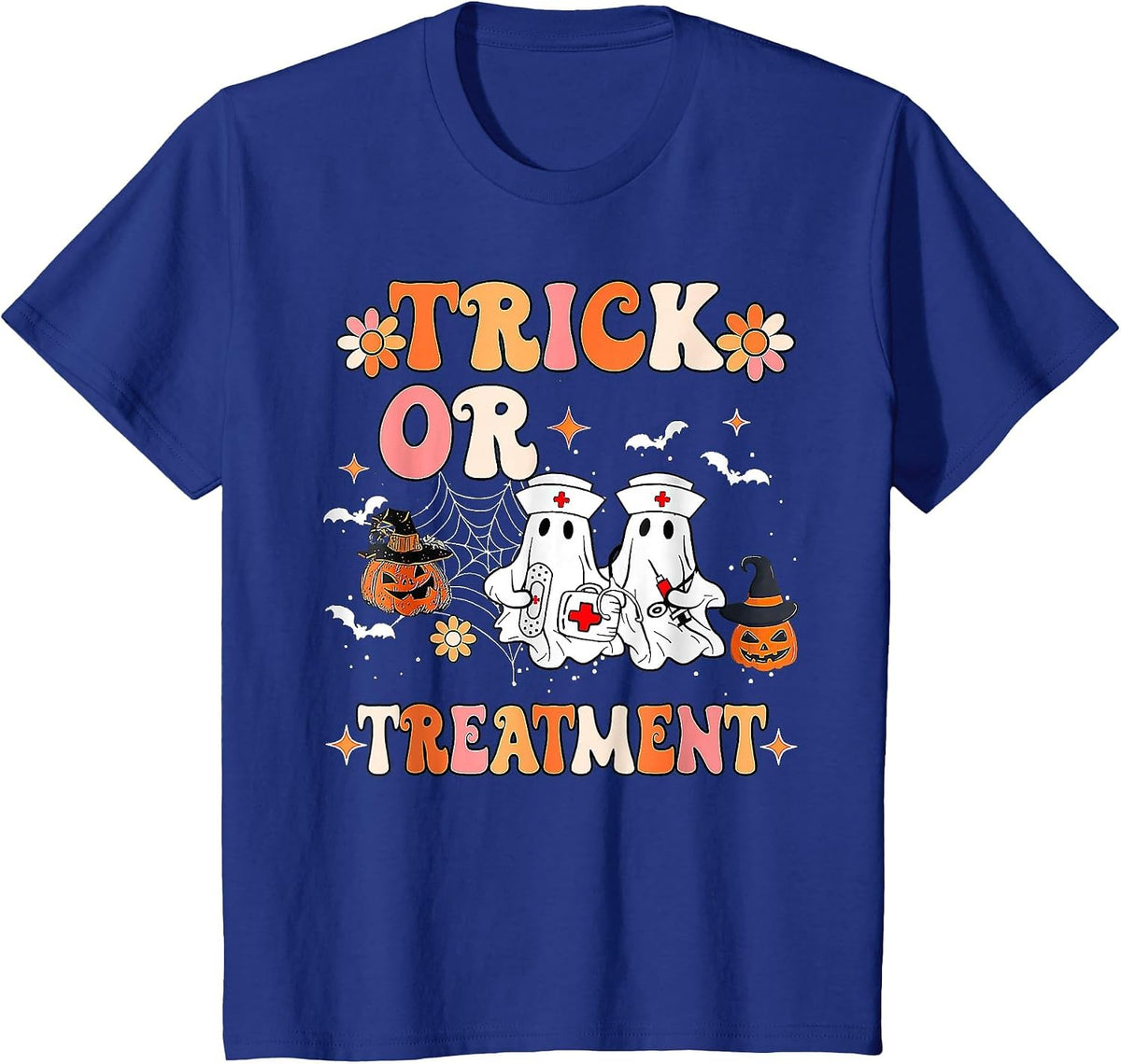 Trick Or Treatment Ghost Paramedic Halloween Nurse T-Shirt - Royal Blue