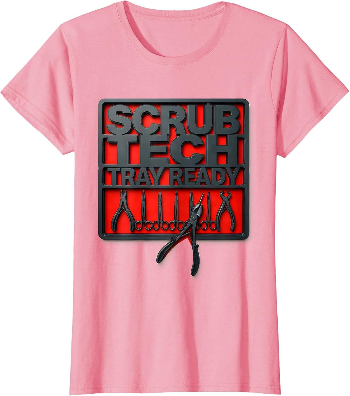 Women's Scrub Tech Tray Ready Stencil Graphic Surgical Tech T-Shirt - Pink