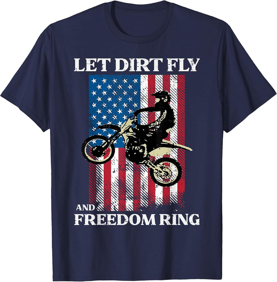 4th of July Dirt Bike Motocross America Biker Men Women Kids T-Shirt - Navy Blue