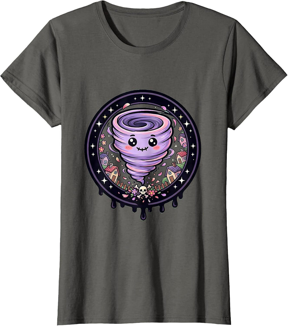 Women's Tornado Tearing Through Calm Town Graphic T-Shirt - Asphalt Grey