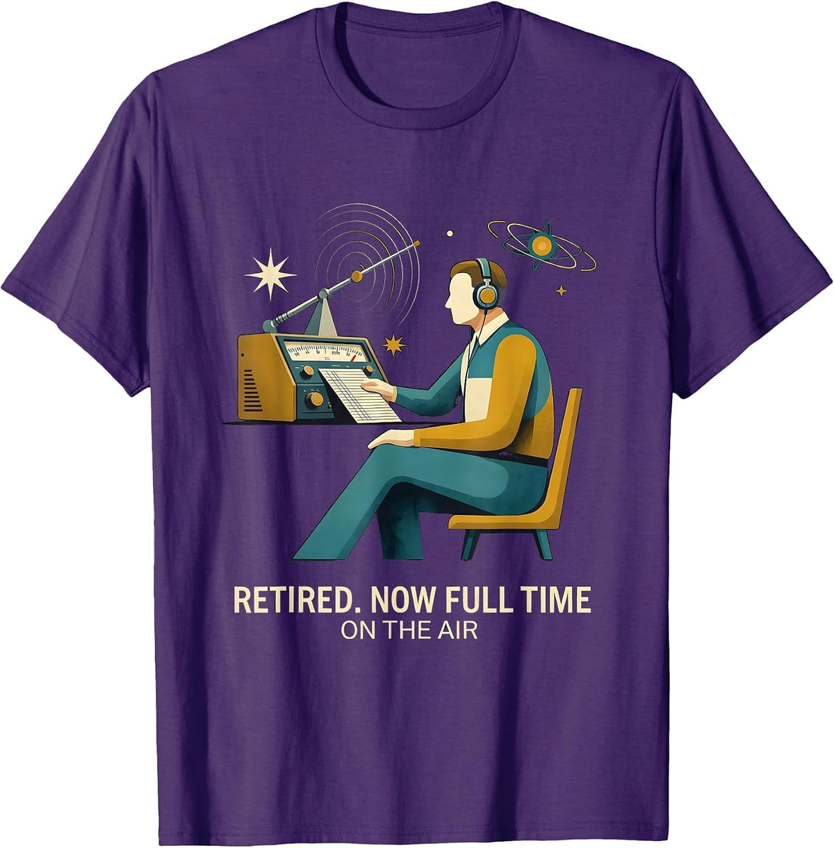 Men's Retired Now Full Time On The Air Funny Ham Radio Operator T-Shirt - Purple