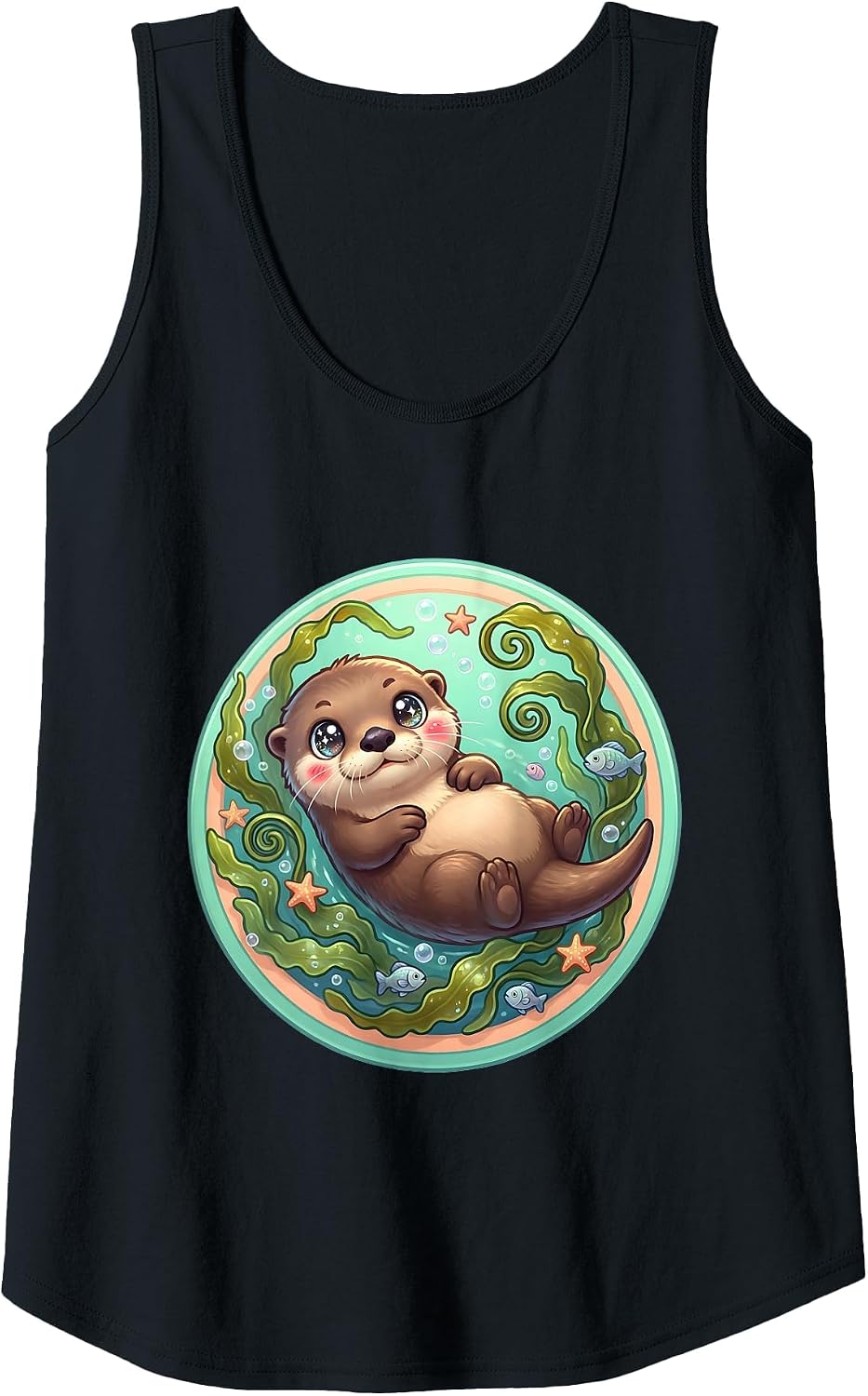 Otter Wrapped in Kelp Forest Underwater Art Tank Top - Black