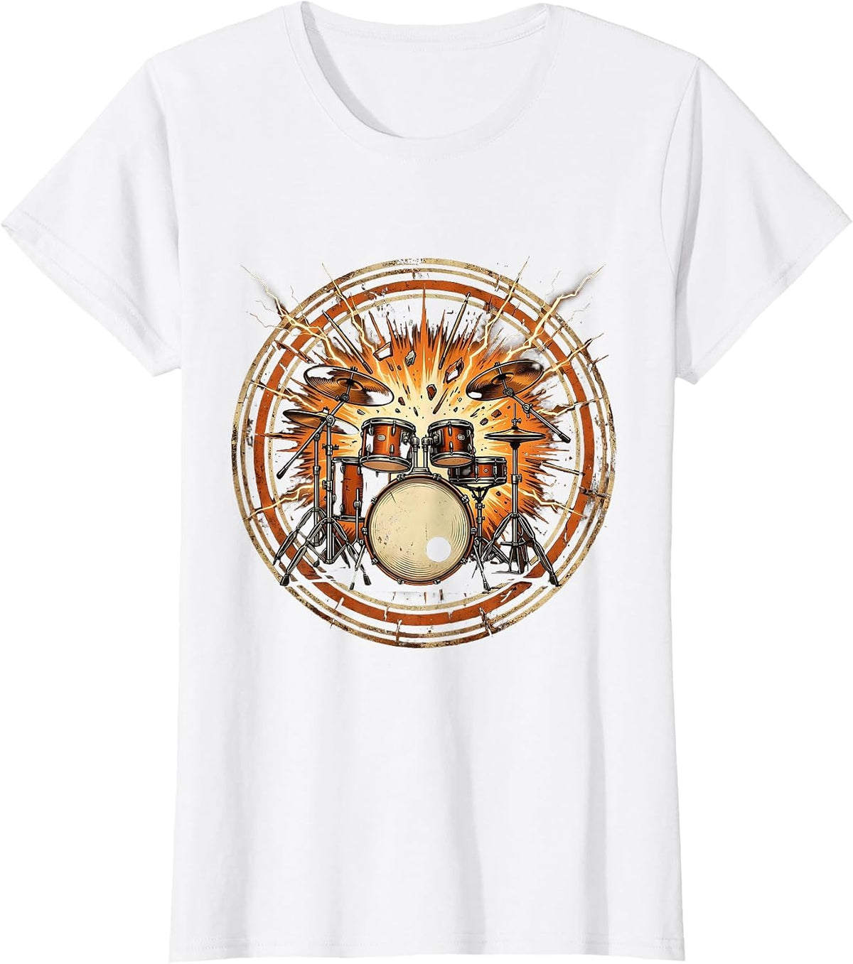 Exploding Drum Kit Lightning Bolt Rock Graphic T-Shirt - White