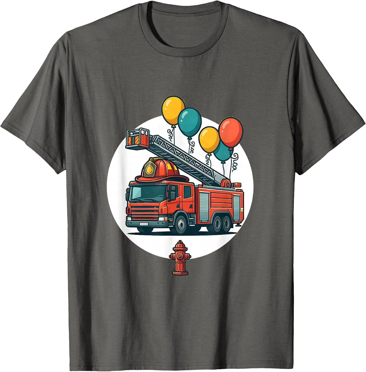 Men's Sealed Fire Truck Firefighter Helmet Birthday Balloon Badge T-Shirt - Asphalt Grey