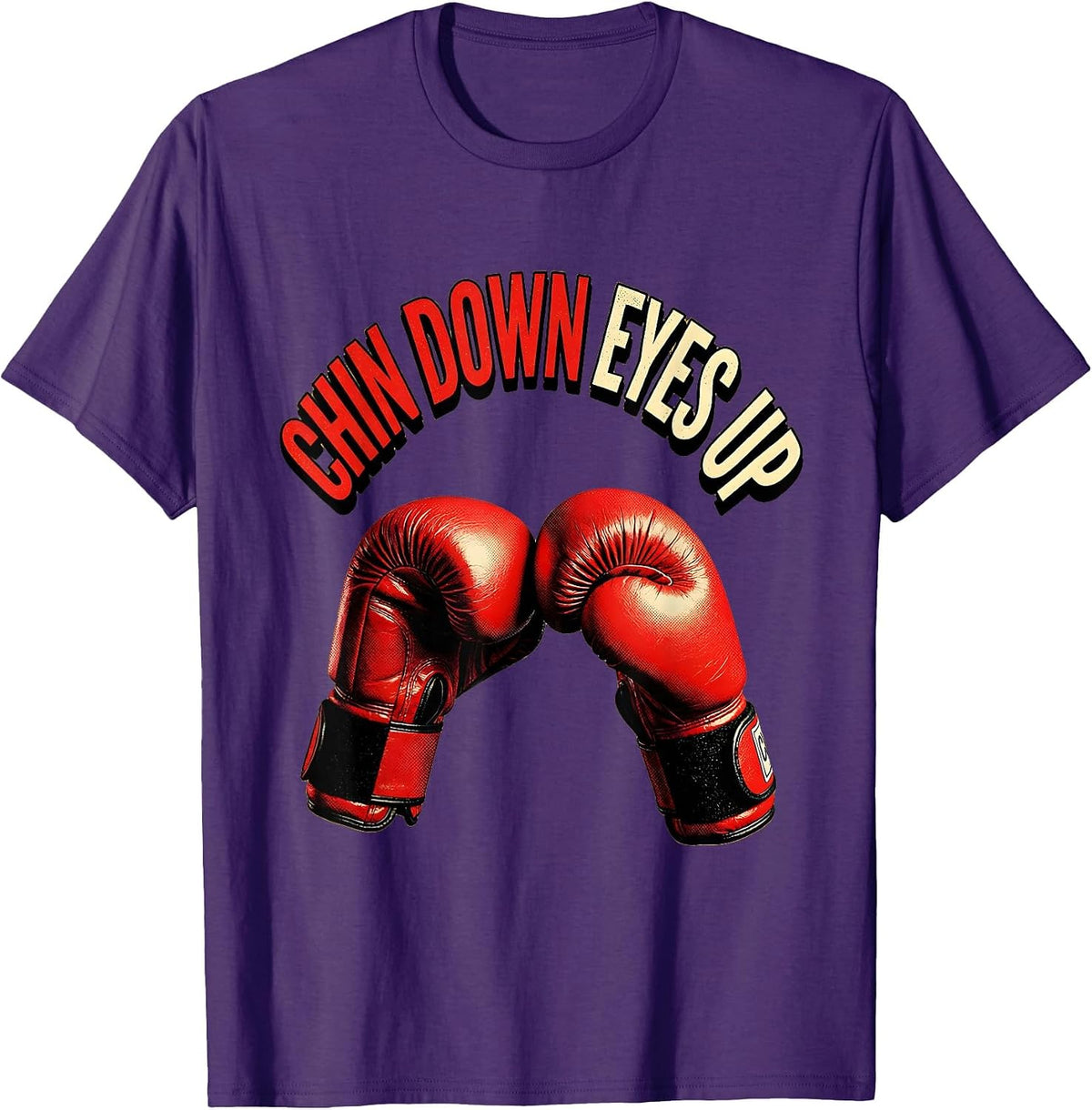 Chin Down Eyes Up Boxing Graphic Design T-Shirt - Purple