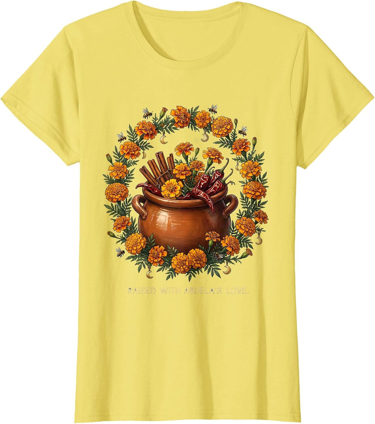 Women's Raised With Abuela's Love Hispanic Heritage Design T-Shirt - Lemon Yellow