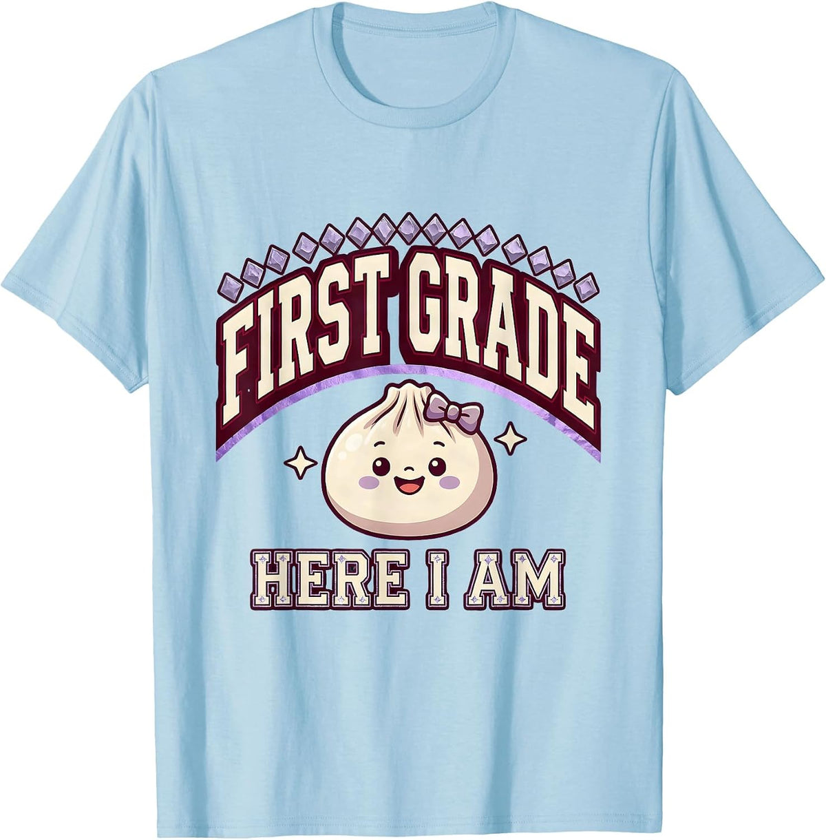 Men's First Grade Here I Am Cute Dumpling Girl Back to School T-Shirt - Baby Blue