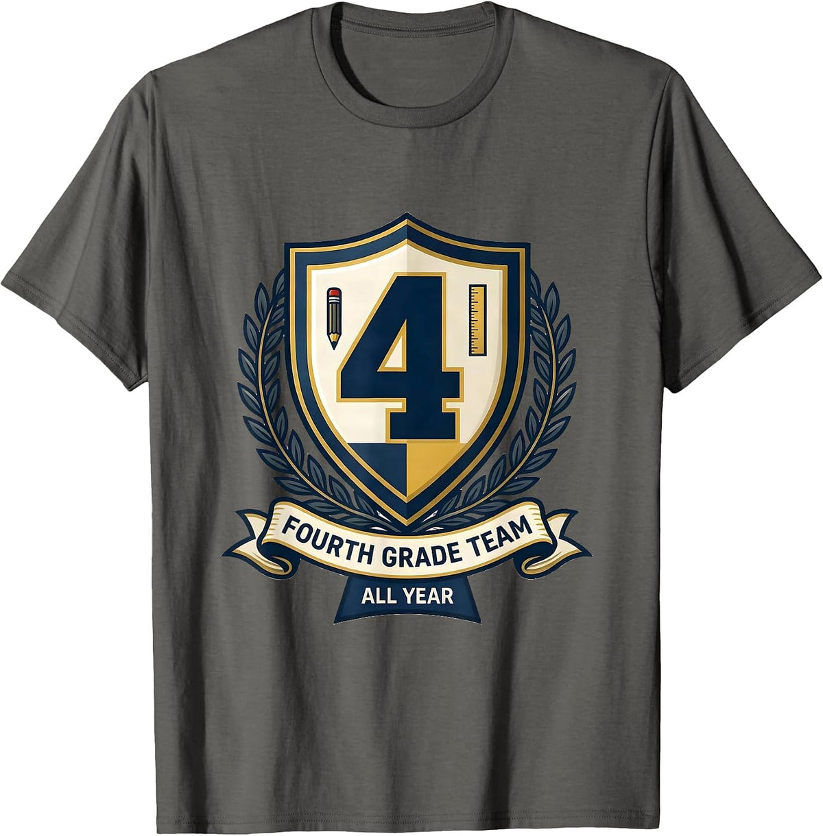 Fourth Grade Team All Year Emblem Teacher Classroom Staff T-Shirt - Asphalt Grey