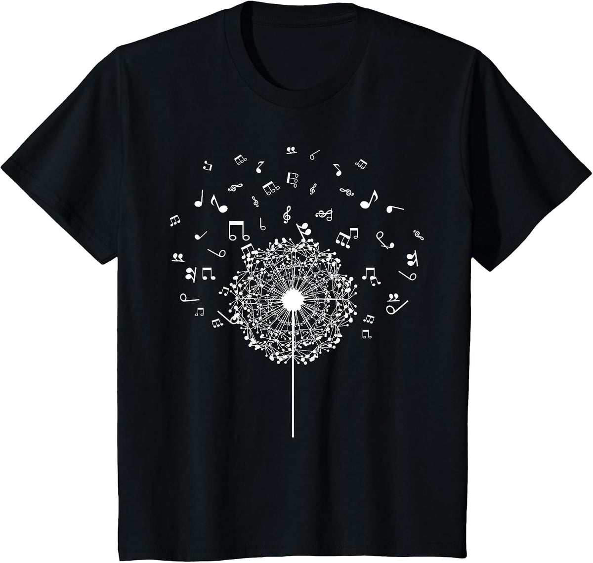 Musician Dandelion Flower Music Notes Clef Teacher T-Shirt - Black