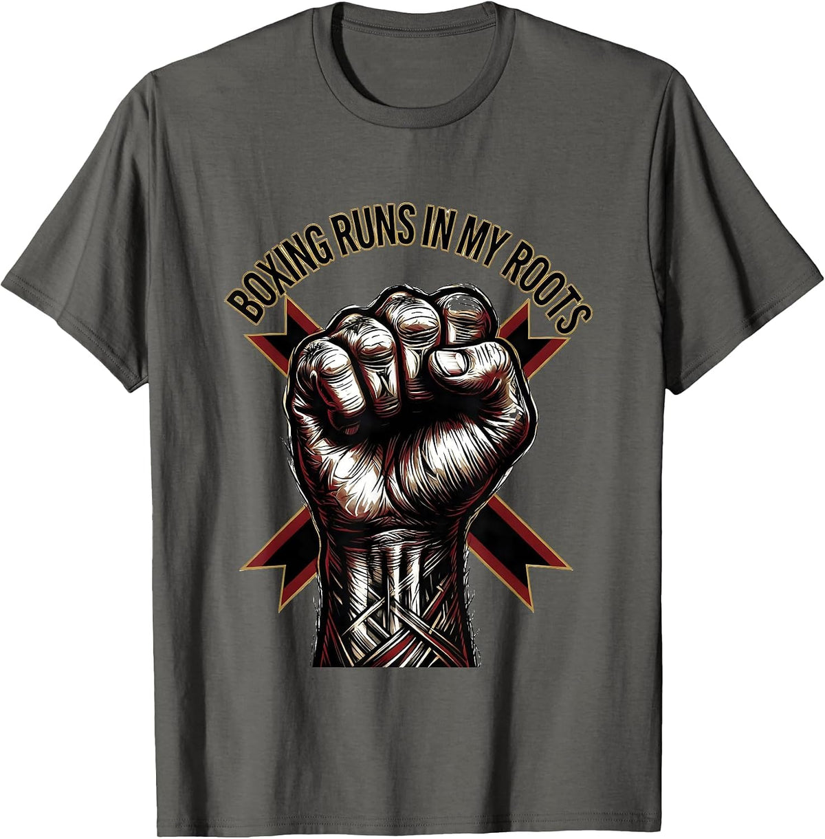 Men's Boxing Runs In My Roots Tattoo Boxing Fan Gift Boxer Pride T-Shirt - Asphalt Grey