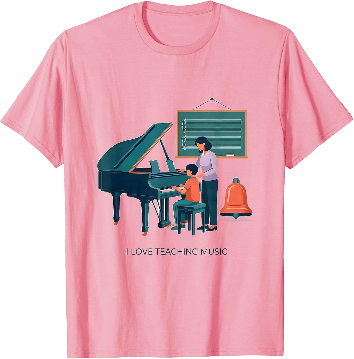 I Love Teaching Music Flat Vector Music Teacher Back T-Shirt - Pink